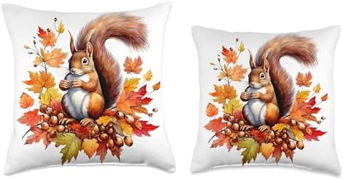 Autumn Squirrel Woodland Pet Fall Leaf Acorns Thanksgiving Throw Pillow - Image 3
