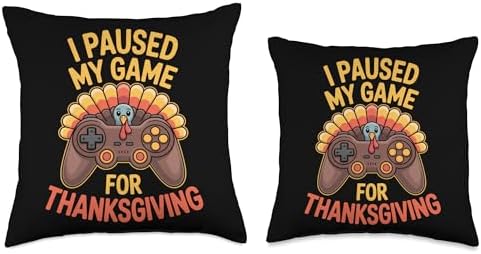 I Paused My Game for Thanksgiving Gamer Turkey Fall Fun Throw Pillow - Image 3