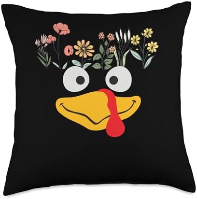 Thanksgiving Turkey Face Matching Family Costume Floral Kids Throw Pillow by Unknown