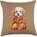 Watercolor Bichon Frisé Dog Pumpkin Autumn Fall Thanksgiving Throw Pillow by Unknown