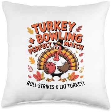 Turkey Playing Bowling Thanksgiving Turkey Tail Bowling Throw Pillow by Unknown