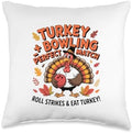 Turkey Playing Bowling Thanksgiving Turkey Tail Bowling Throw Pillow by Unknown