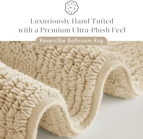 Madison Park Splendor Reversible 100% Cotton Tufted Bathroom Rug3000 GSM Hotel Quality Luxurious Plush Medium Pile BathMat Absorbent, Quick Dry, ShowerRoom Décor, 21x34, Natural, 1'9"x2'10"(Pack of 4)
