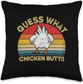 Retro Groovy Thanksgiving Turkey Chicken Butt Cute Guess What Chicken Butt Funny White Distressed Dad Joke Throw Pillow, 16x16, Multicolor by Unknown