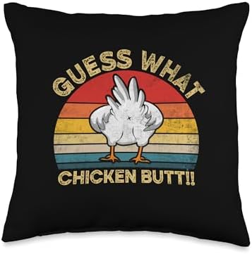 Retro Groovy Thanksgiving Turkey Chicken Butt Cute Guess What Chicken Butt Funny White Distressed Dad Joke Throw Pillow, 16x16, Multicolor by Unknown