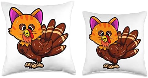 Cats Lover Funny Cat Turkey Fake Cat Meow Thanksgiving Throw Pillow - Image 3
