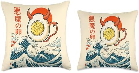 Funny Deviled Egg Great Wave Japanese Art Thanksgiving Food Throw Pillow - Image 3