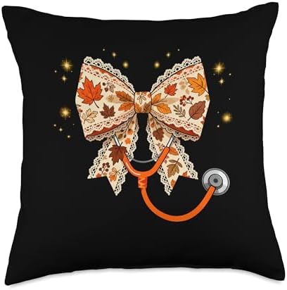 RN Fall Bow Stethoscope Autumn CNA ICU Thanksgiving Nurse Throw Pillow by Unknown