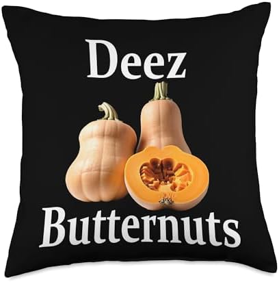 Deez Butternuts - Funny Thanksgiving Squash Food Throw Pillow by Unknown
