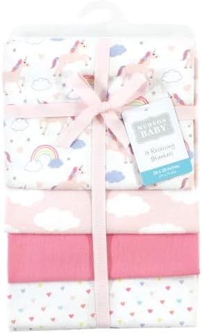 Hudson Baby Unisex Baby Cotton Poly Flannel Receiving Blankets, Unicorns Rainbows, One Size - Image 2