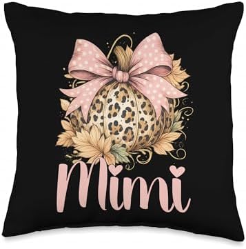 Mimi Thanksgiving Autumn Leopard Pumpkin Fall Cheetah Bow Throw Pillow by Unknown