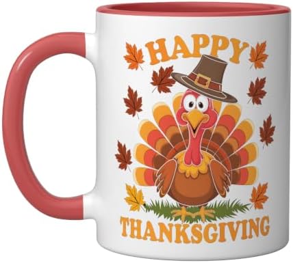 Happy Thanksgiving Funny Turkey Family Dinner Thanksgiving Ceramic Mug, Red/White, 11oz by Unknown