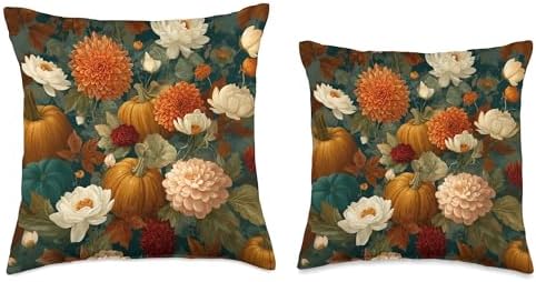Vintage Autumn Flower Fall Pumpkin Thanksgiving Fall Themed Throw Pillow - Image 3