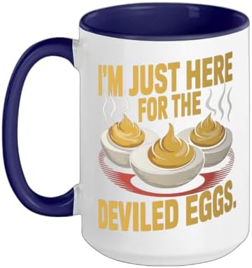 I’m Just Here for the Deviled Eggs Egg Expert Deviled Egg Ceramic Mug, Dark Blue/White, 15oz by Unknown