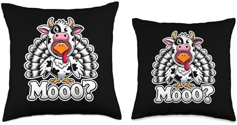 Turkey Moo Funny Thanksgiving Cow Throw Pillow - Image 3