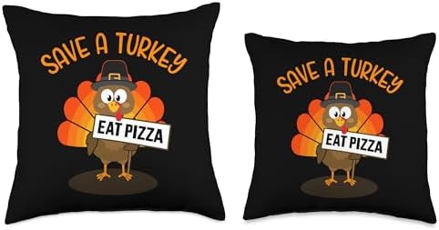 Vegan vegetarian thanksgiving store Vegan or Vegetarian Thanksgiving Save a Turkey eat Pizza Throw Pillow, 16x16, Multicolor - Image 3