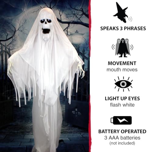 Haunted Hill Farm 6.0-Ft. Life-Size Talking Ghost Halloween Animatronic