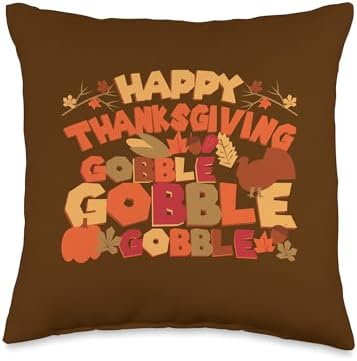 Happy Thanksgiving Gobble Gobble Gobble - Funny Turkey Day Throw Pillow by Unknown