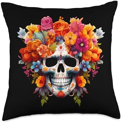 KIM101DESIGN THANKSGIVING DAY OF DEAD Dead Flower Sugar Skull Dia DE Los Muertos Mexico Day Throw Pillow, 18x18, Multicolor by Unknown