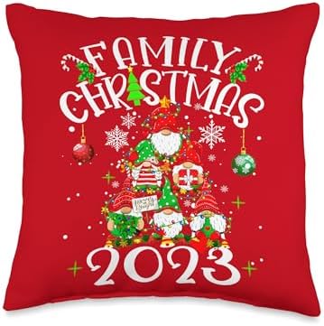 Family Happy Hallothanksmas Thanksgiving Christmas Christmas Tree 2023 Family Matching Outfits Team Gnomes Throw Pillow, 16x16, Multicolor by Unknown