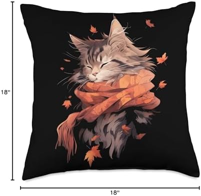 Fall Vibes Autumn Season Cat Lover Maine Coon Cat Kitten Autumn Fall Leaves Thanksgiving Throw Pillow, 18x18, Multicolor - Image 4