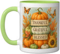 Thankful Grateful Blessed - Fall Pumpkin Family Thanksgiving Ceramic Mug, Light Green/White, 11oz by Unknown
