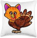 Cats Lover Funny Cat Turkey Fake Cat Meow Thanksgiving Throw Pillow by Unknown