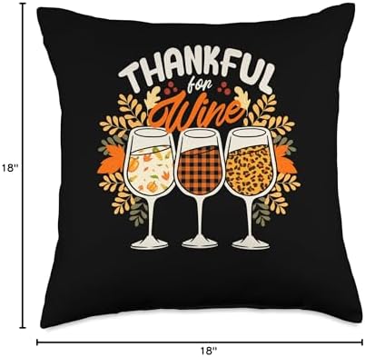 Autumn Foliage Fall Leaves Shirt Pumpkin Decor Thankful for Wine Funny Thanksgiving Dinner Autumn Fall Throw Pillow, 18x18, Multicolor - Image 4
