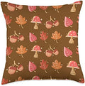 Cute Fall Thanksgiving Brown Leaves Toadstool Autumn Throw Pillow by Unknown