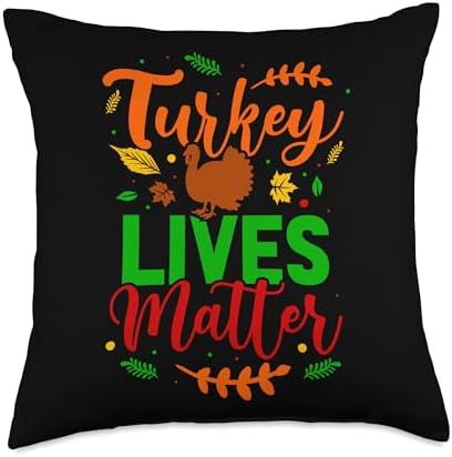 gossip rag Happy Thanksgiving Turkey Lives Matter Funny Throw Pillow, 18x18, Multicolor by Gossip+Rag
