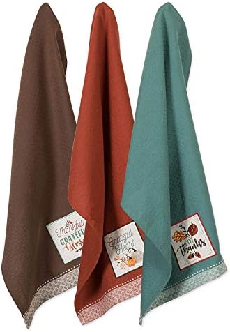 DII Thanksgiving Fall Kitchen Towels Collection Decorative Embellished Dish Towel Set, 18x28, Grateful, 3 Count by DII