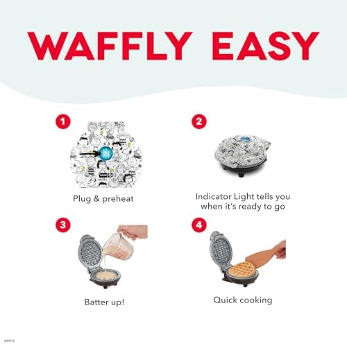 Peanuts x Dash Snoopy Mini Waffle Maker, Ceramic Nonstick Surface, White - Image 5