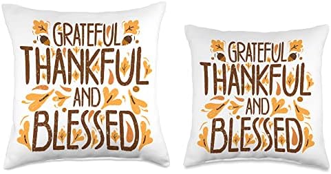 Family Thanksgiving Day Turkey Grateful Thankful & Blessed Throw Pillow - Image 3