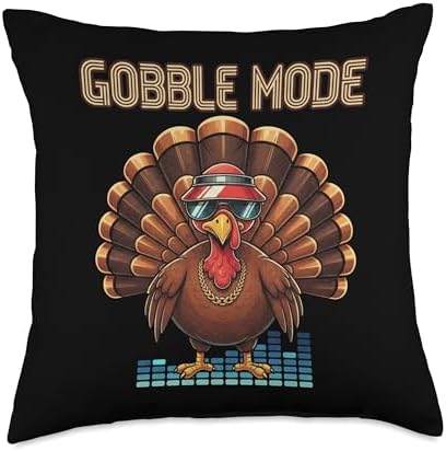 DJ Gobble Mode Turkey Thanksgiving Party Vibes Throw Pillow by Unknown