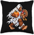Bigfoot Ghost Turkey Pumpkin Thanksgiving Sasquatch for Boys Throw Pillow by Unknown