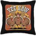 Retro Turkey Cowboy Thanksgiving Day Rodeo Western Cowgirl Throw Pillow by Unknown