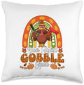 Hair Stylist Gobble Squad Thanksgiving Turkey Fall Rainbow Throw Pillow by Unknown