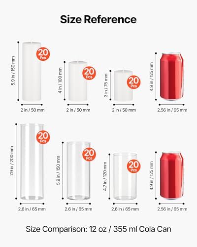VEVOR Pillar Candles and Glass Vases Set 120 Pcs, Clear Cylinder Hurricane Candle Holders for Wedding Centerpieces, Tall Vase for Table Decor, Wedding Party,Thanksgiving,White (2.56" x 4.7",5.9",7.9") - Image 6