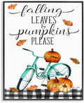 Fall Leaves Pumpkin Bicycle Sign, 11 x 14 Inch Framed Giclée Print by StupellIndustries