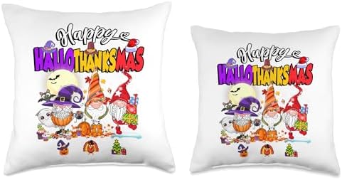 Happy Hallothanksmas Gnomes Halloween Thanksgiving Christmas Throw Pillow - Image 3