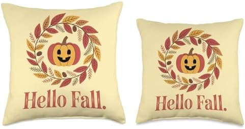 Hello Fall Autumn Wreath, Cosy Thanksgiving & Season Throw Pillow - Image 3