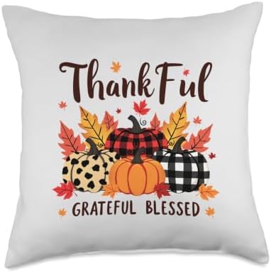 Thanksgiving Autumn Fall Pumpkin Thankful Grateful Blessed Throw Pillow by Unknown