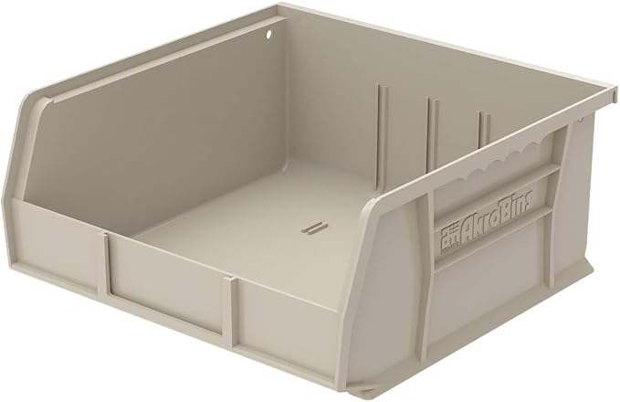 Akro-Mils 30235 AkroBins Plastic Storage Bins, 11"x11"x5", Stone, 6-Pack | Space-Saving Stackable Bins for Garage, Pantry, Craft Organization