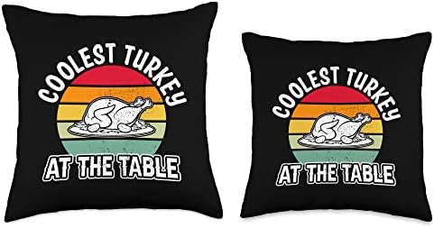 Coolest Turkey at the Table Funny Cute Thanksgiving Vintage Throw Pillow - Image 3