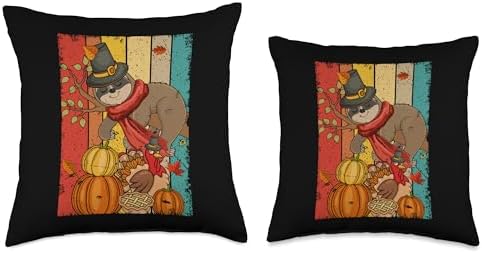 Vintage Retro Thanksgiving Sloth Sleeping Fall Tree Turkey Throw Pillow - Image 3