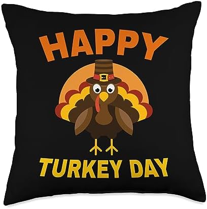 Happy Thanksgiving for Boys Girls Kids Pilgrim Turkey Throw Pillow by Unknown