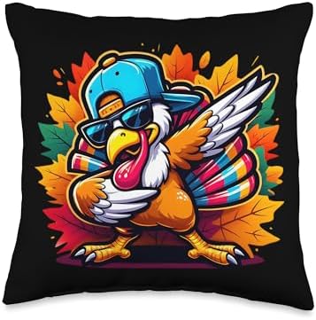 Dabbing Turkey Thanksgiving Day Pilgrim Boys Girls Funny Dab Throw Pillow by Unknown