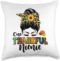 Thankful Nienie Thanksgiving Day Leopard Messy Bun Fall Thanksgiving Day One Thankful Nienie Throw Pillow, 18x18, Multicolor by Unknown
