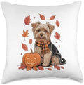 Yorkshire Terrier Dog Lover Pumpkin Fall Autumn Thanksgiving Throw Pillow by Unknown