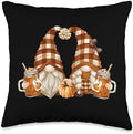 Funny Holiday Gnomes Cute Thanksgiving Fall Pumpkin Spice Throw Pillow by Unknown